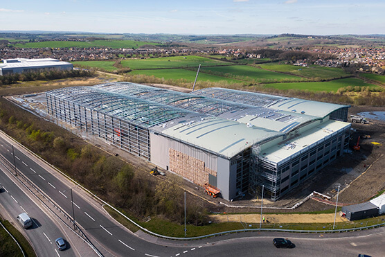 drone view a logistics hub under construction yorkshire